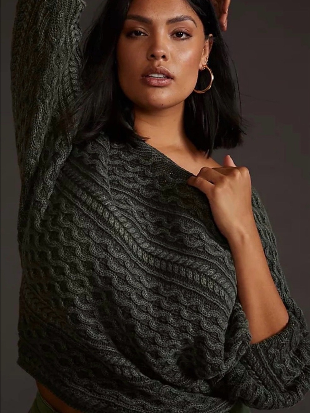 Pilcro Micro Fisherman Cable Knit Sweater Green XS